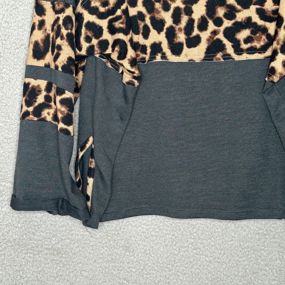 Umgee‎ USA Slouchy Tunic Top Size Large Leopard Print Colorblock Gray Oversized - Picture 4 of 10